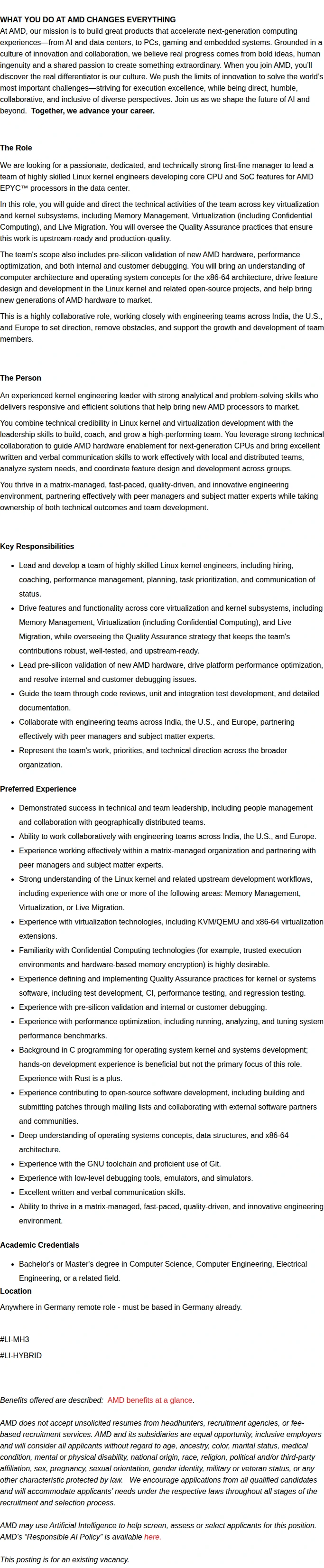 AMD Linux Kernel & Virtualization Manager 채용공고