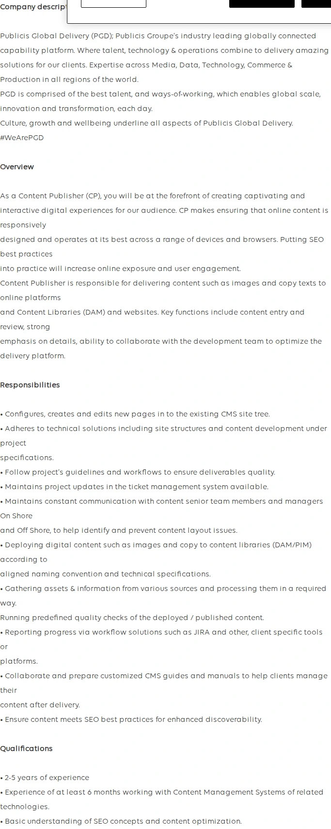 Publicis Groupe Content Publisher 채용공고