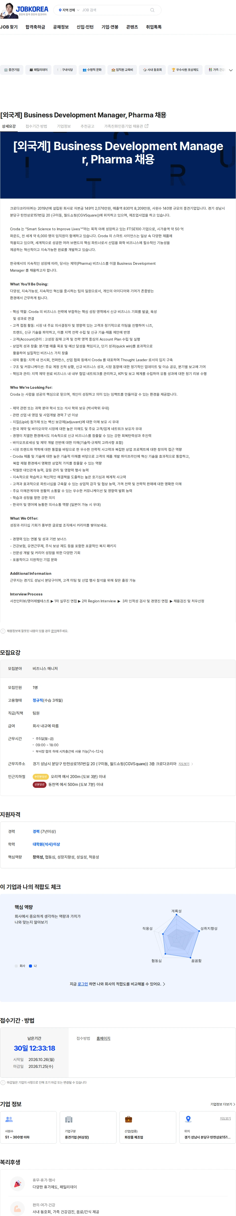 크로다코리아 [외국계] Business Development Manager, Pharma 채용 채용공고