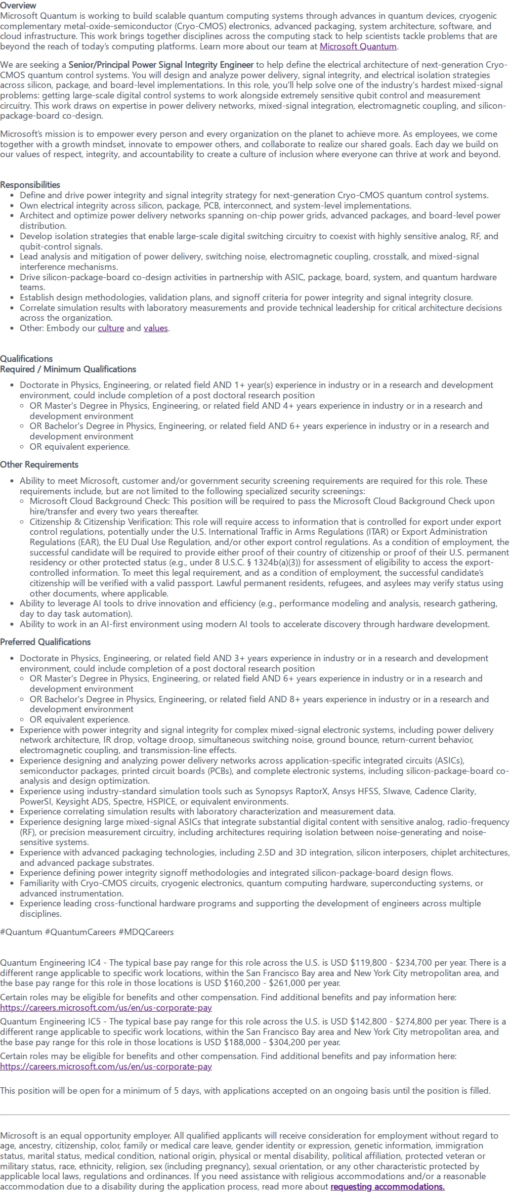 마이크로소프트(Microsoft) Senior/Principal Power and Signal Integrity Engineer 채용공고