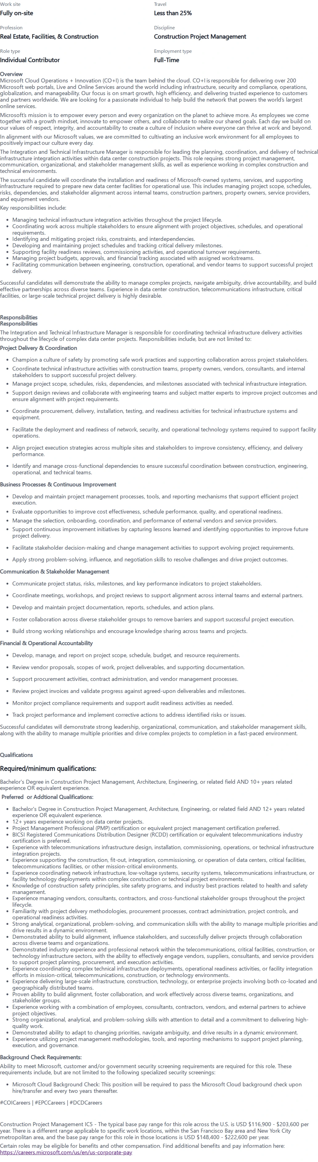 마이크로소프트(Microsoft) Integration and Technical Infrastructure Manager (ITIM) 채용공고