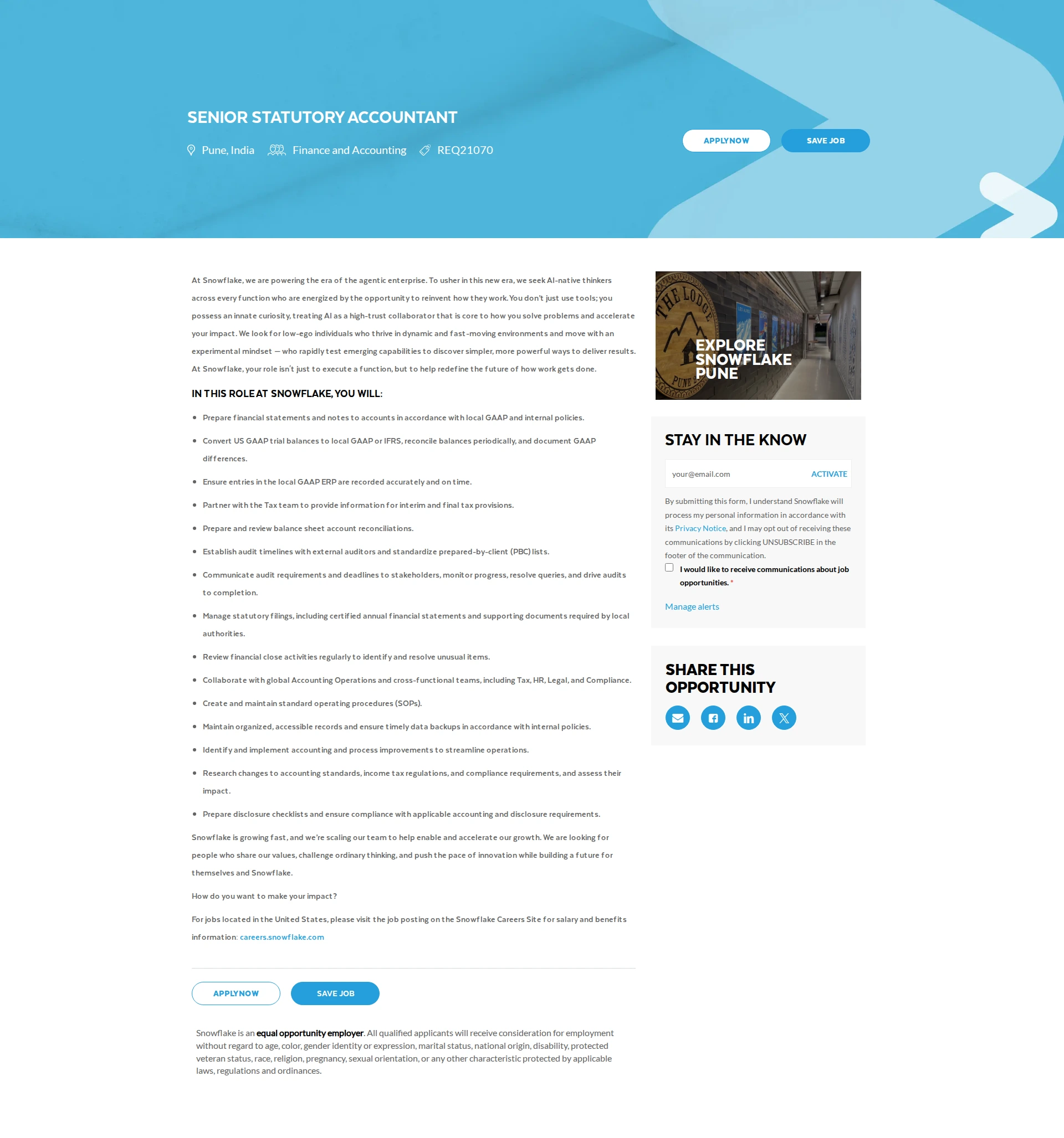 스노우플레이크 Senior Statutory Accountant 채용공고