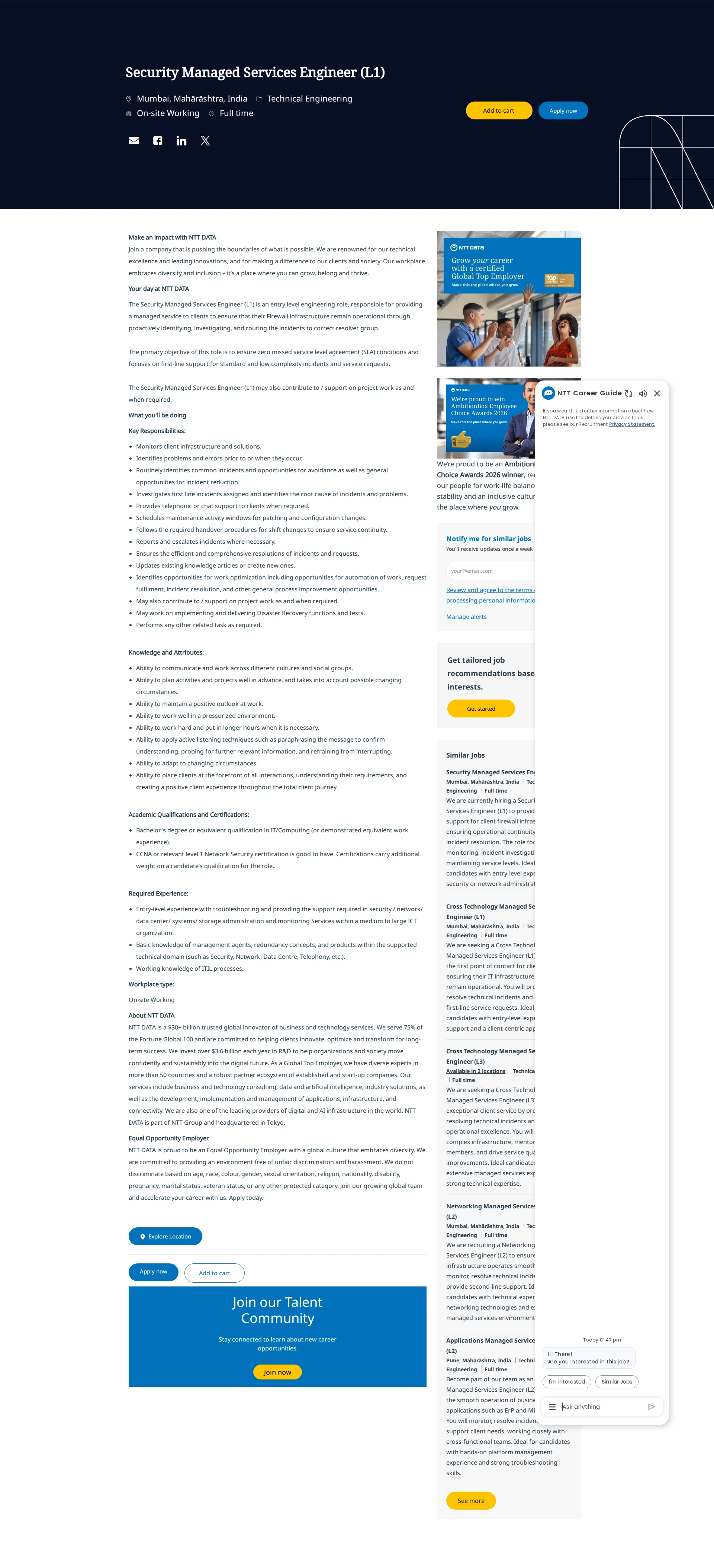 NTT데이터 Security Managed Services Engineer (L1) 채용공고