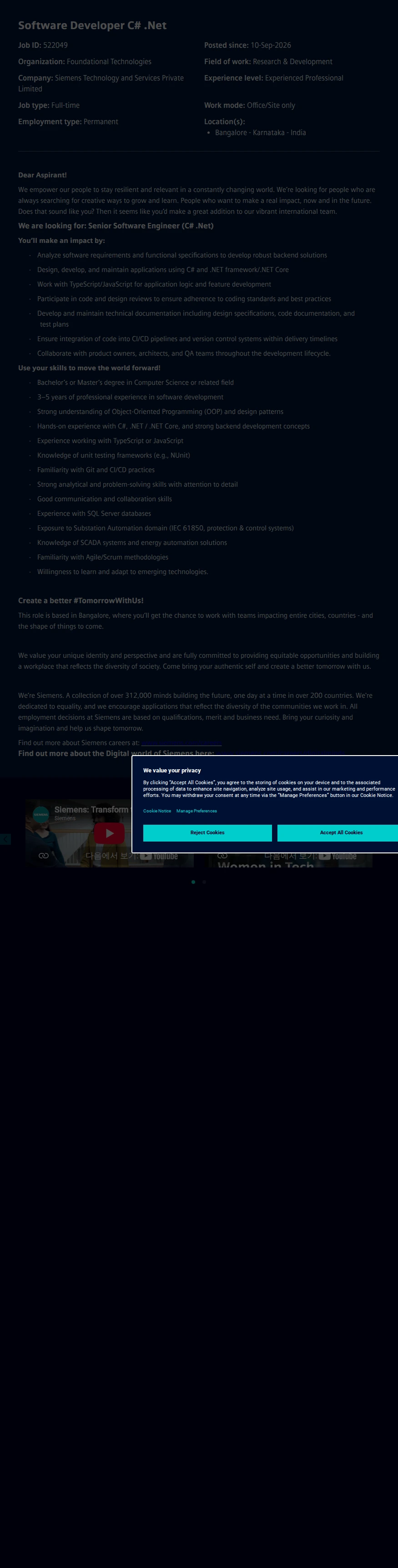 [지멘스] Software Developer C# .Net 채용 | IT_개발
