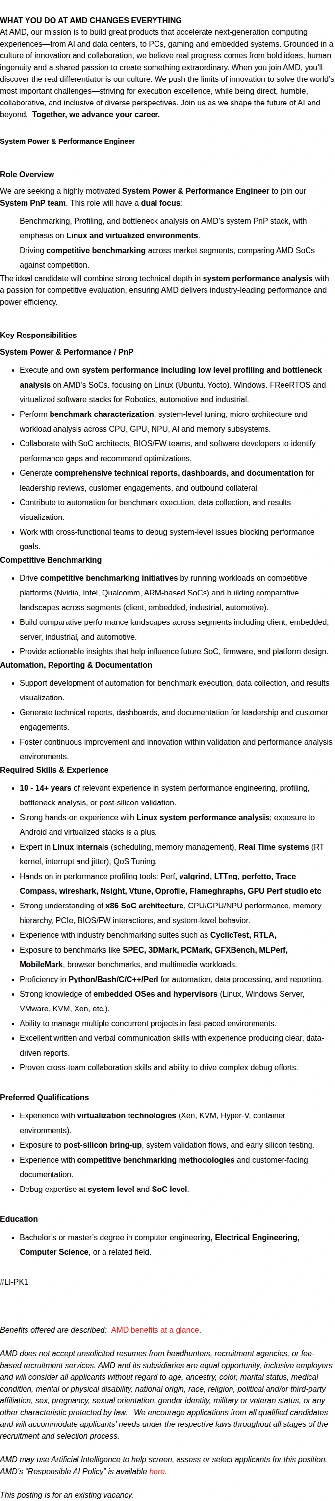 AMD Embedded Linux Power and Performance Engineer 채용공고
