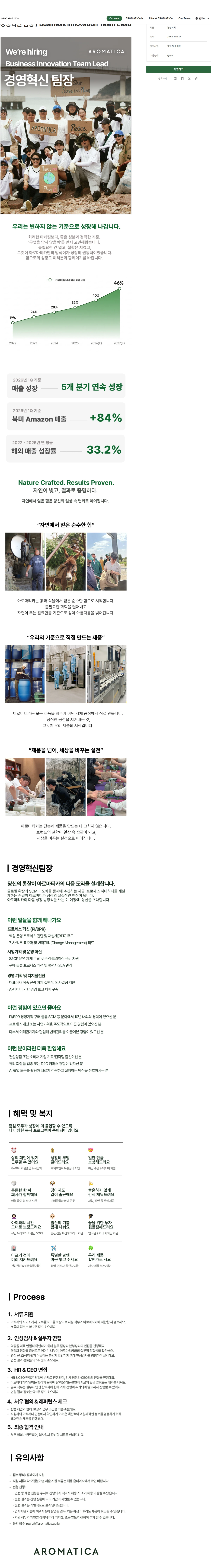 아로마티카 경영혁신 팀장 / Business Innovation Team Lead 채용공고