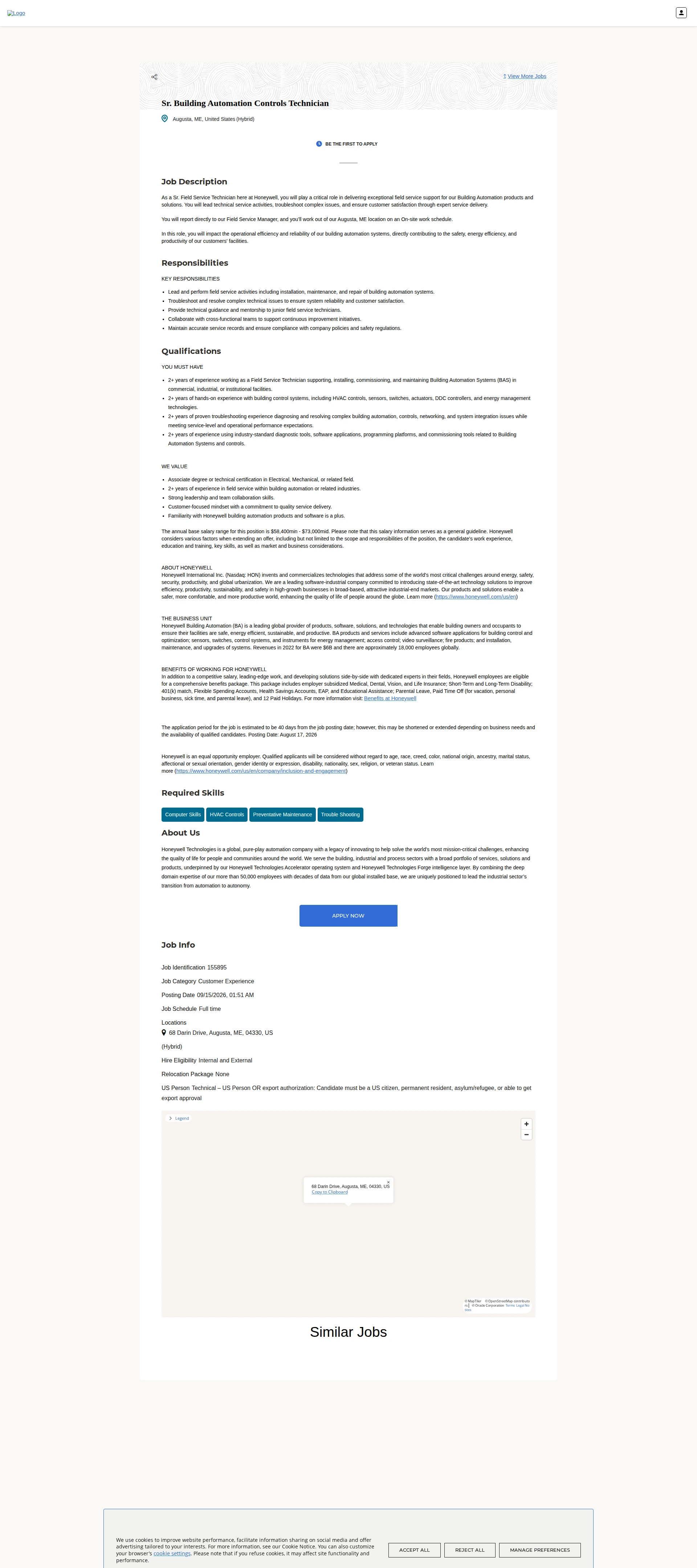 허니웰 Sr. Building Automation Controls Technician 채용공고