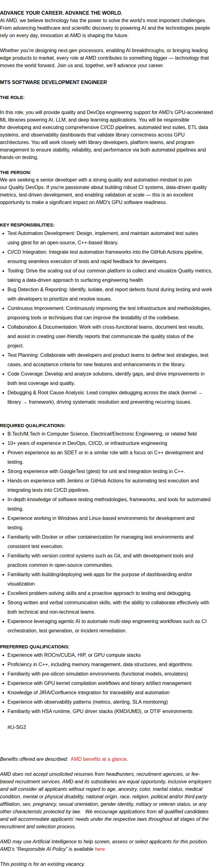 AMD MTS Software Development Eng. 채용공고