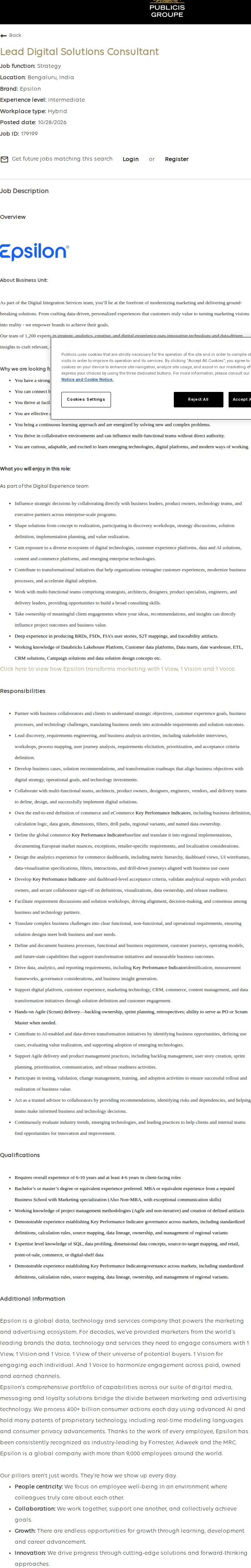 Publicis Groupe Lead Digital Solutions Consultant 채용공고