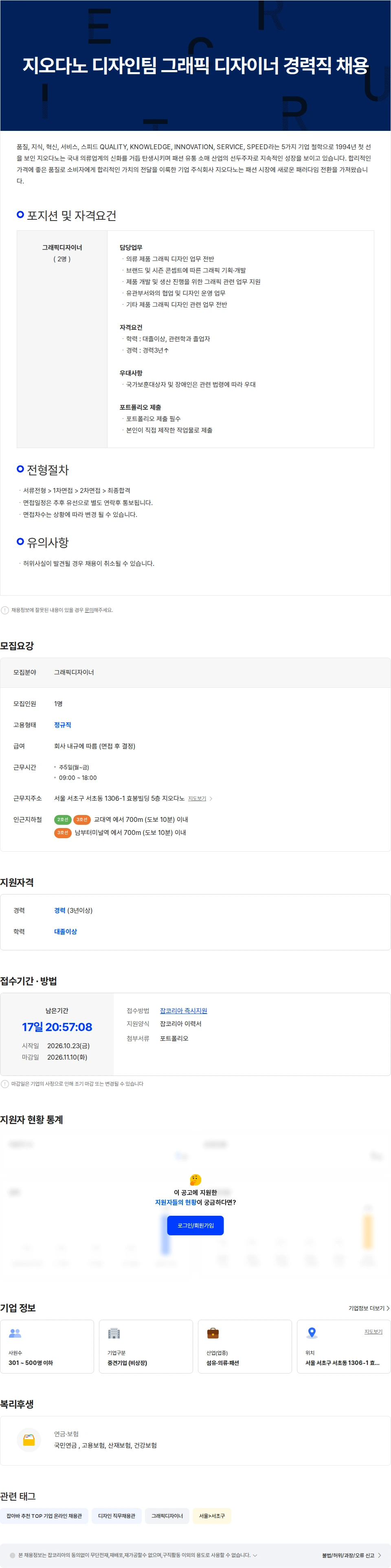 지오다노 지오다노 디자인팀 그래픽 디자이너 경력직 채용 채용공고