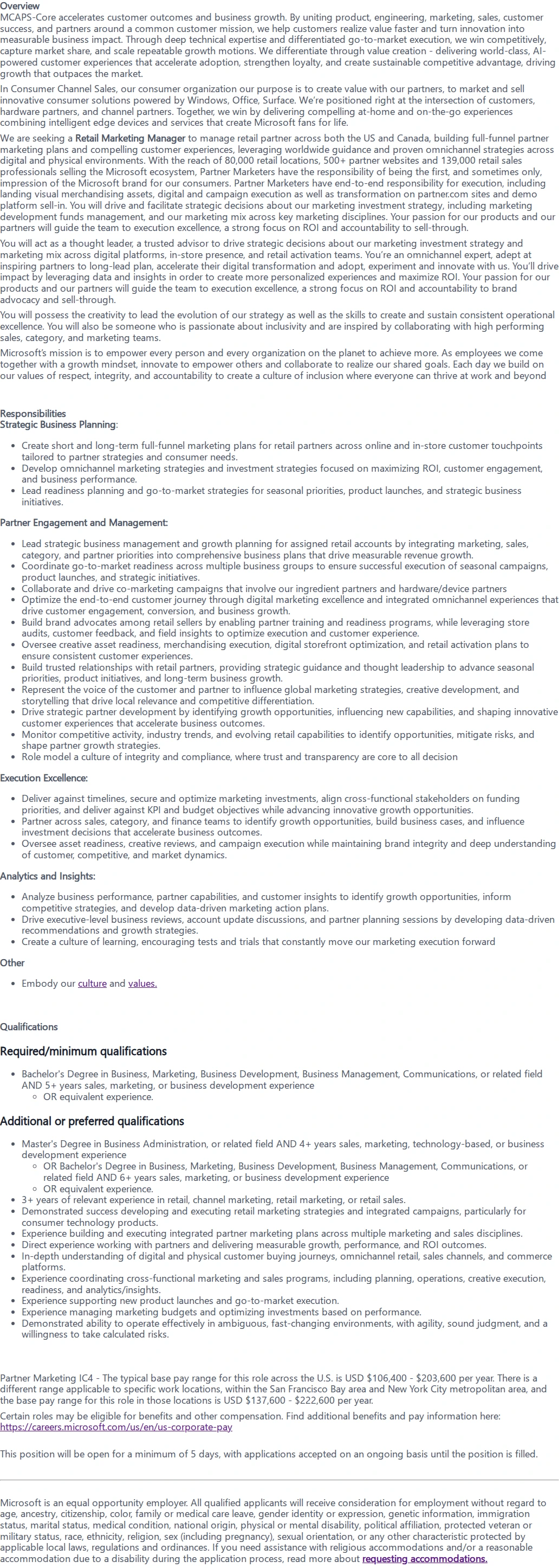 마이크로소프트(Microsoft) Retail Partner Marketing Manager 채용공고