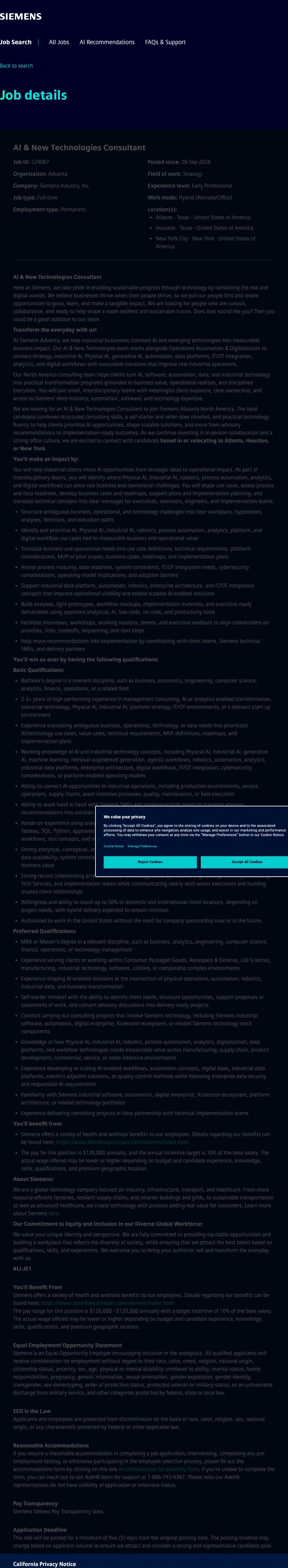 지멘스 AI & New Technologies Consultant 채용공고