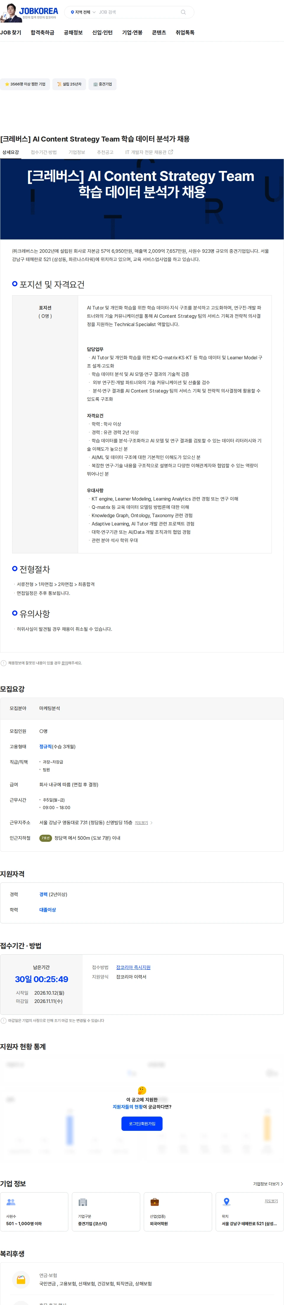 크레버스 [크레버스] AI Content Strategy Team 학습 데이터 분석가 채용 채용공고