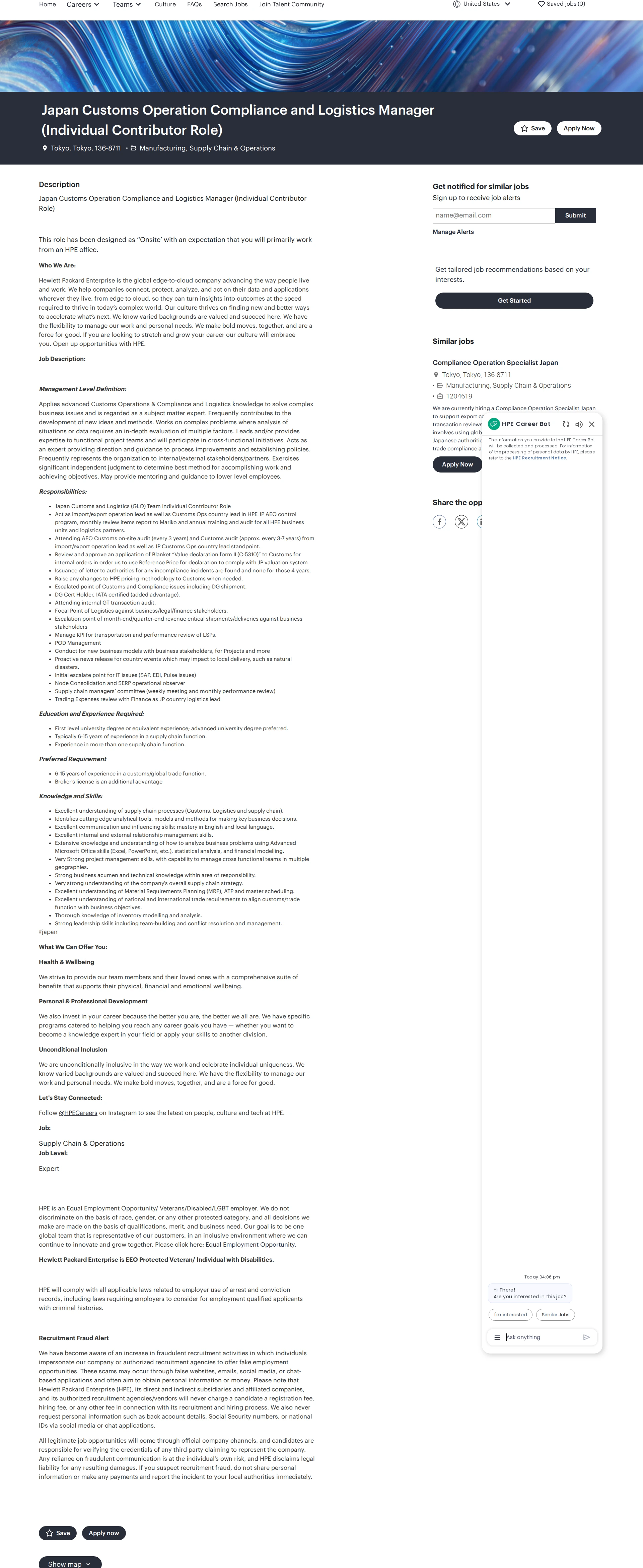 HP Japan Customs Operation Compliance and Logistics Manager (Individual Contributor Role) 채용공고