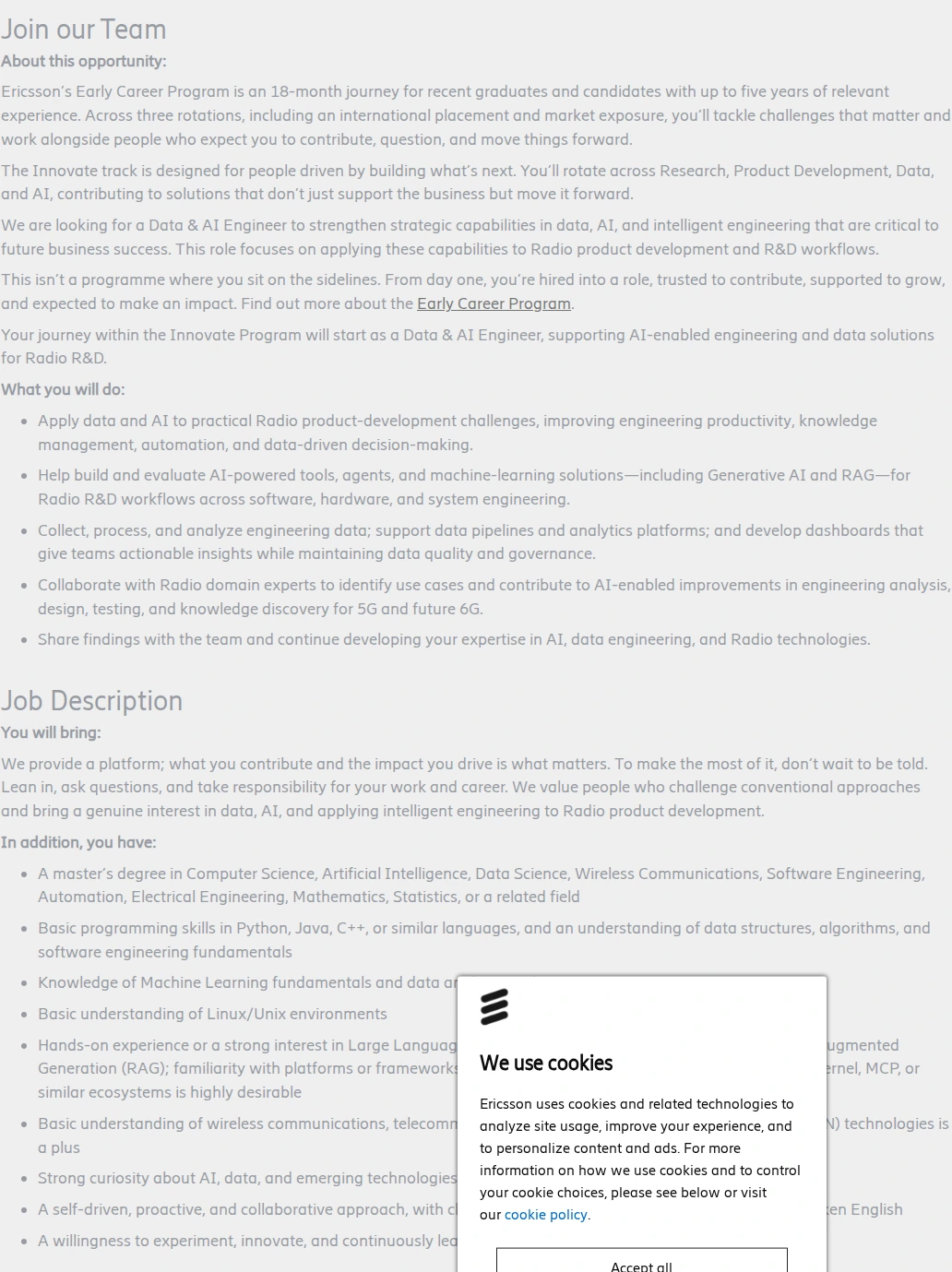 LG에릭슨 Data and AI engineer | Early Career Program 채용공고
