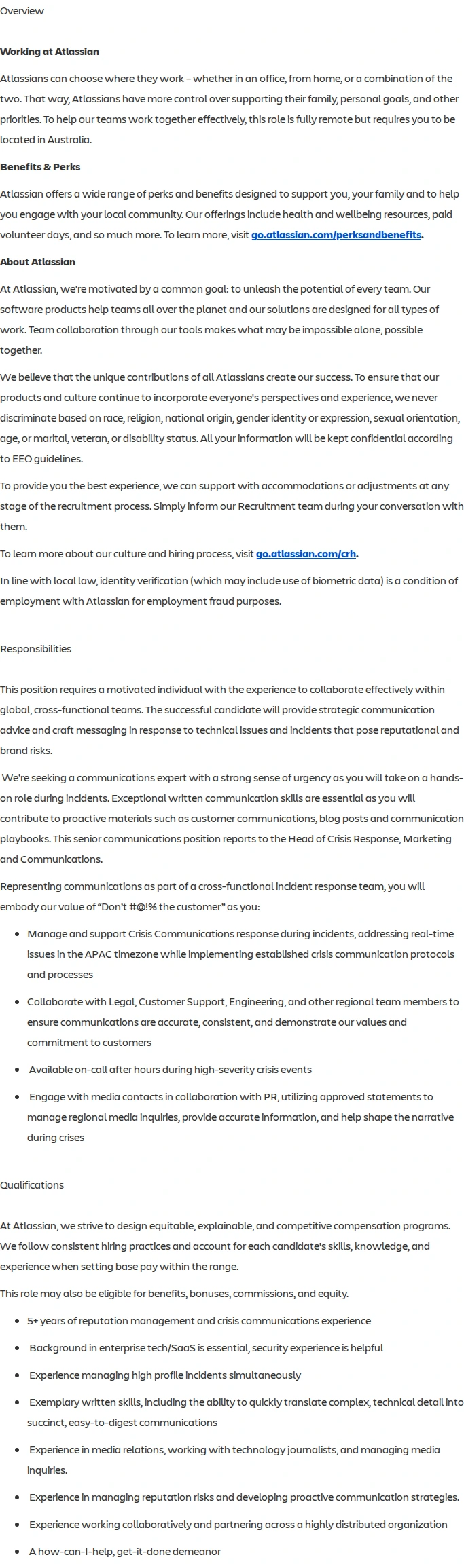 아틀라시안 Crisis Communications Manager 채용공고