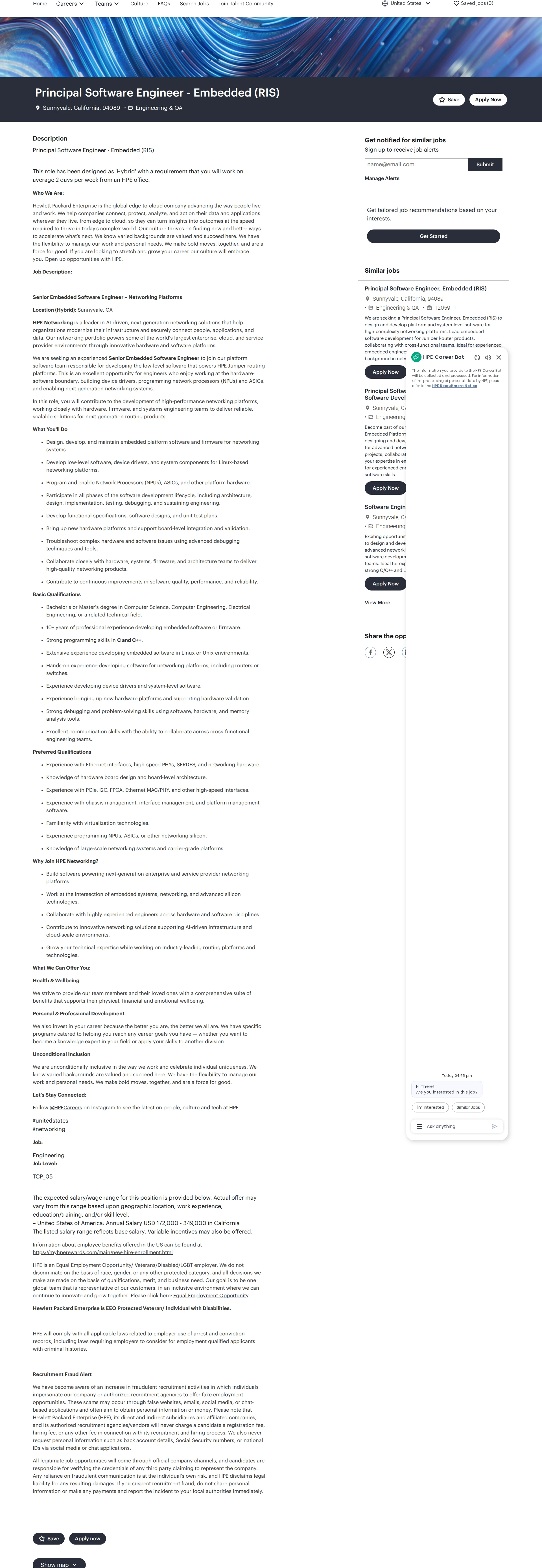 HP Principal Software Engineer - Embedded (RIS) 채용공고