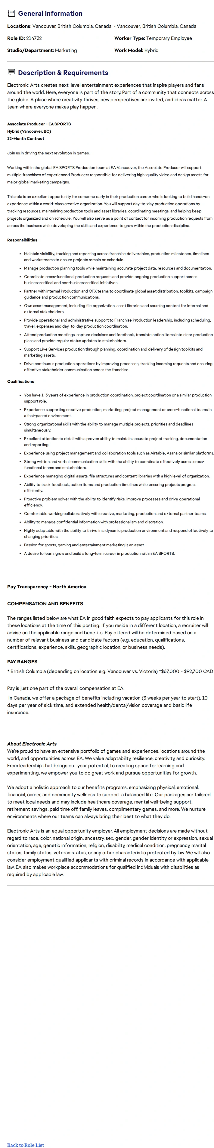 ElectronicArts Associate Producer - EA SPORTS 채용공고