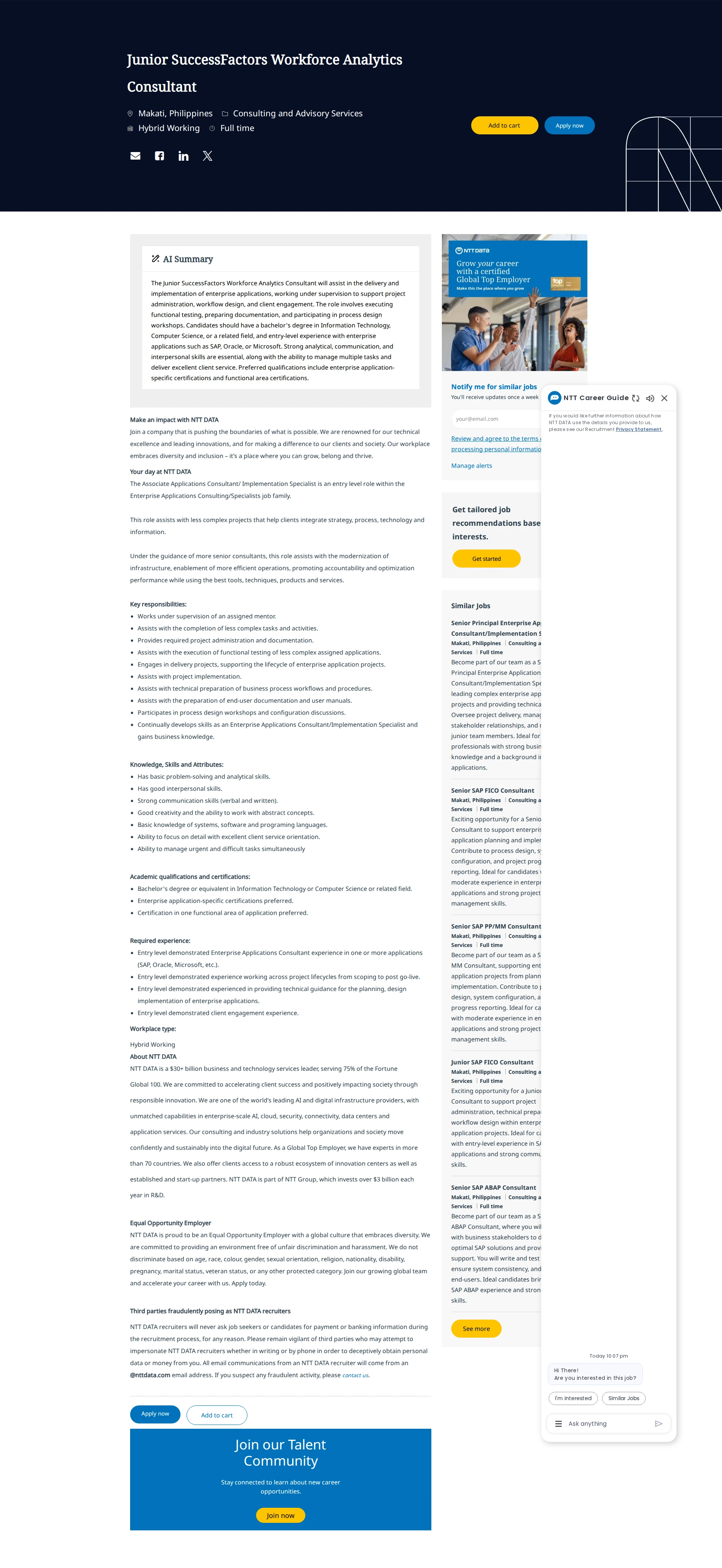 NTT데이터 Junior SuccessFactors Workforce Analytics Consultant 채용공고