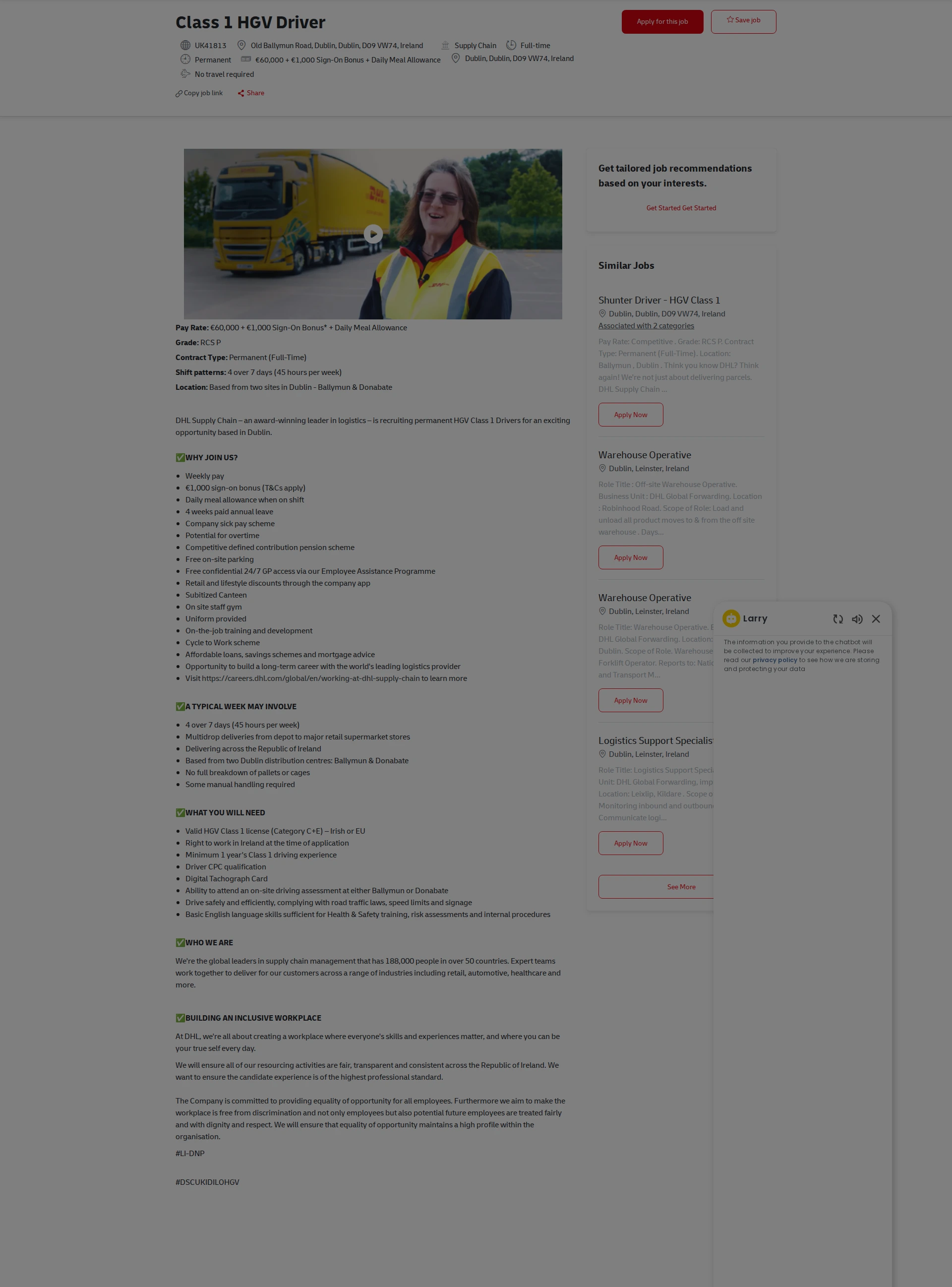 DHL Class 1 HGV Driver 채용공고