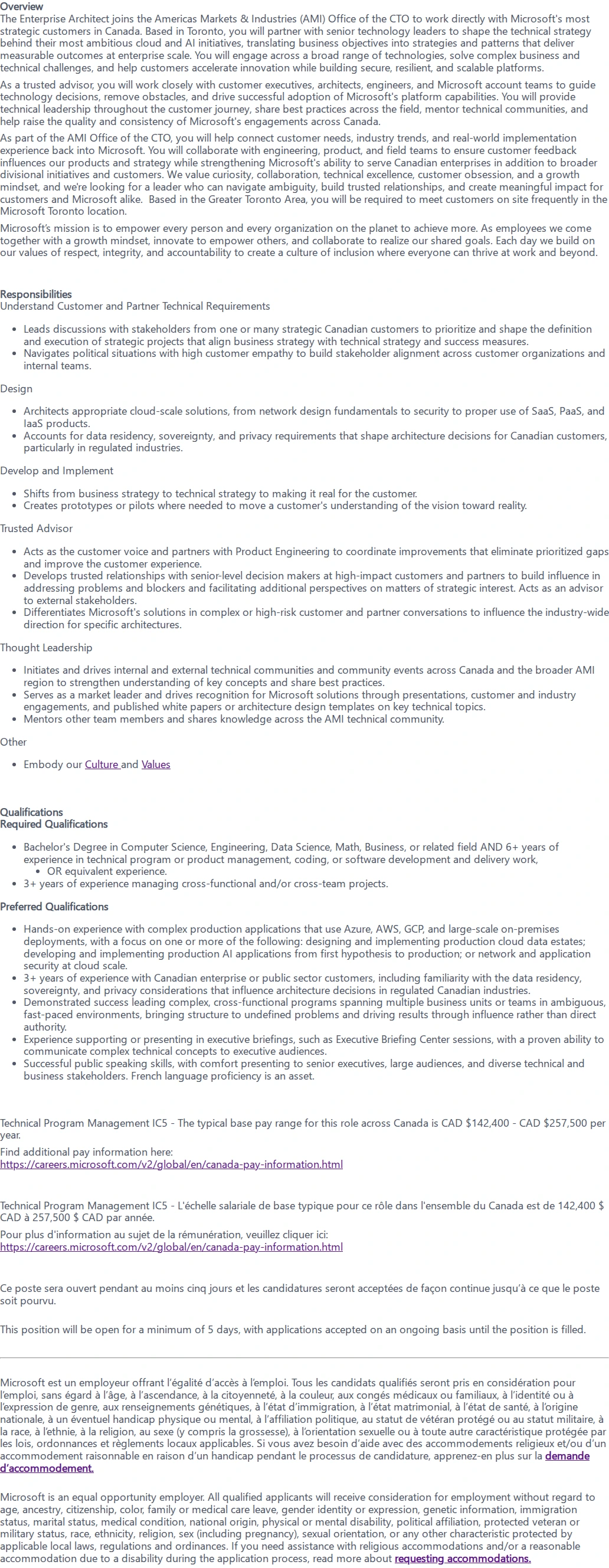 마이크로소프트(Microsoft) Enterprise Architect, Americas Markets & Industries Office of the CTO 채용공고