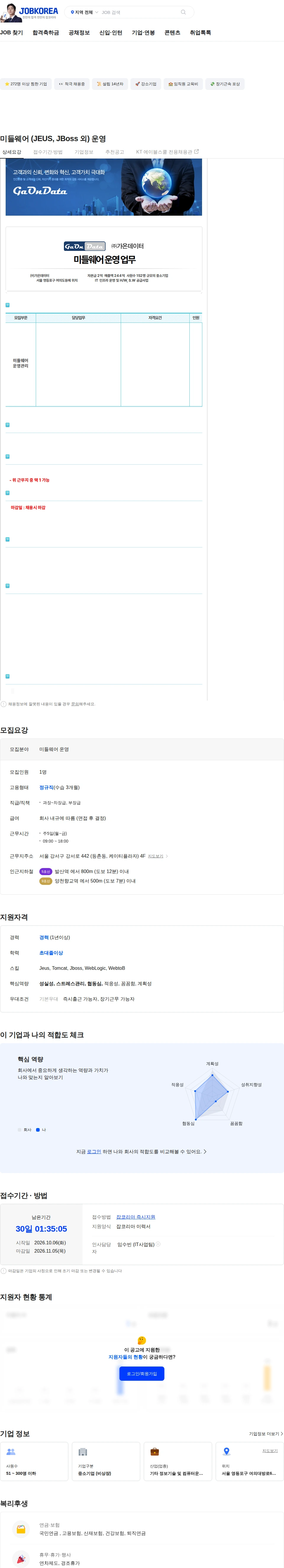 가온데이터 미들웨어 (JEUS, JBoss 외) 운영 채용공고