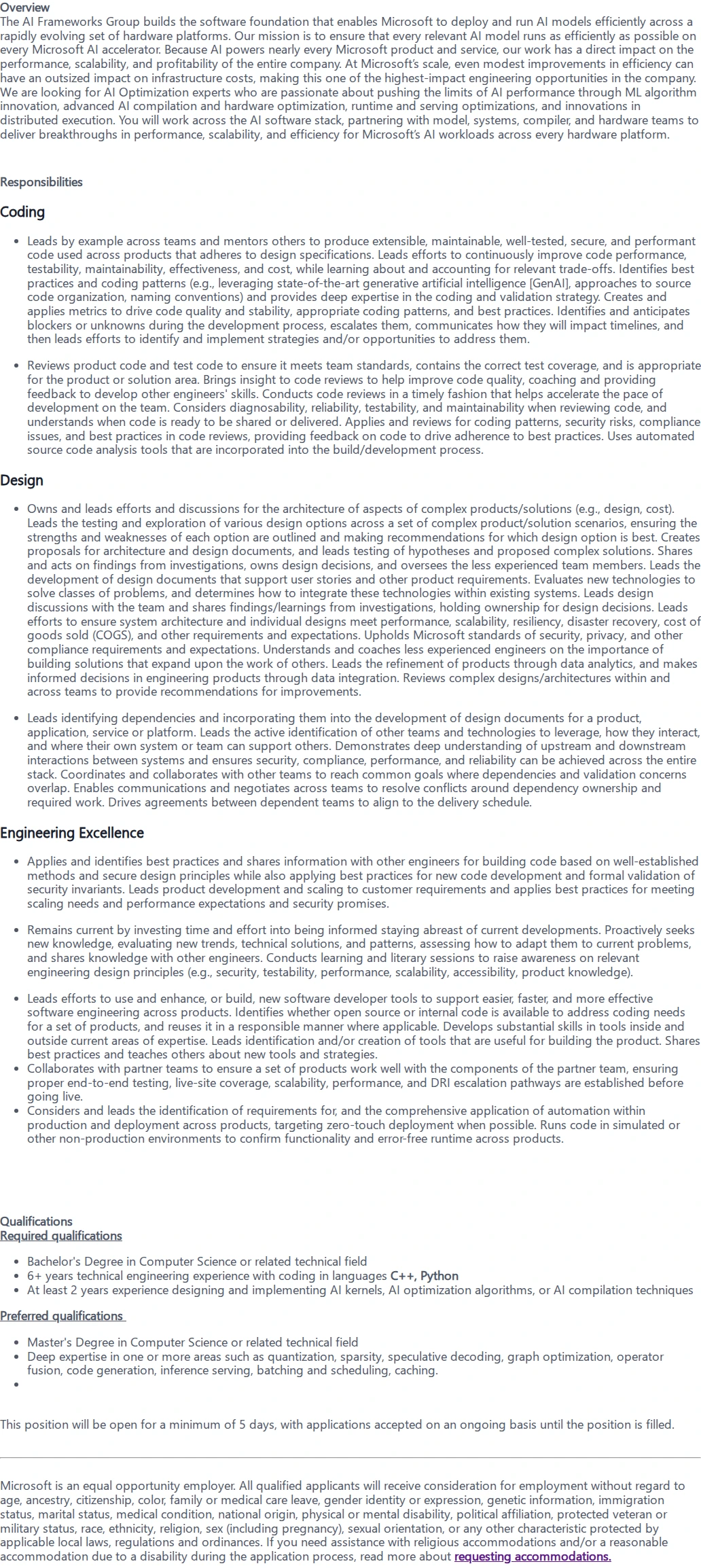 마이크로소프트(Microsoft) Senior/Principal AI Optimization Software Engineer - Multiple roles 채용공고