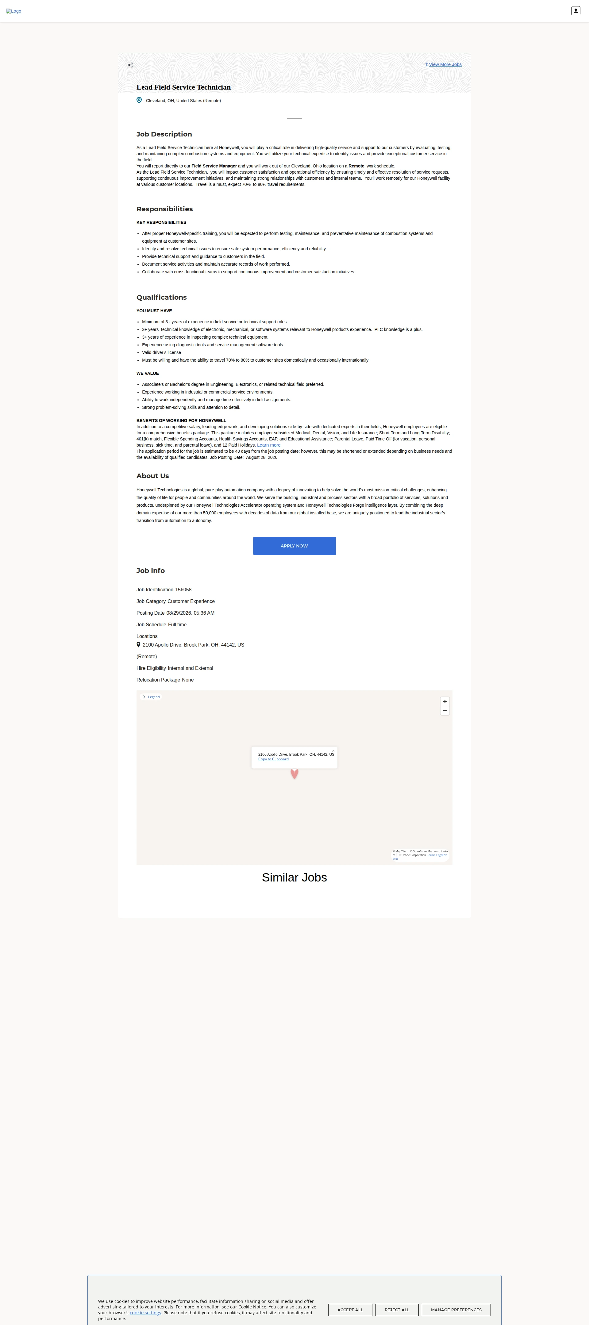 허니웰 Lead Field Service Technician 채용공고