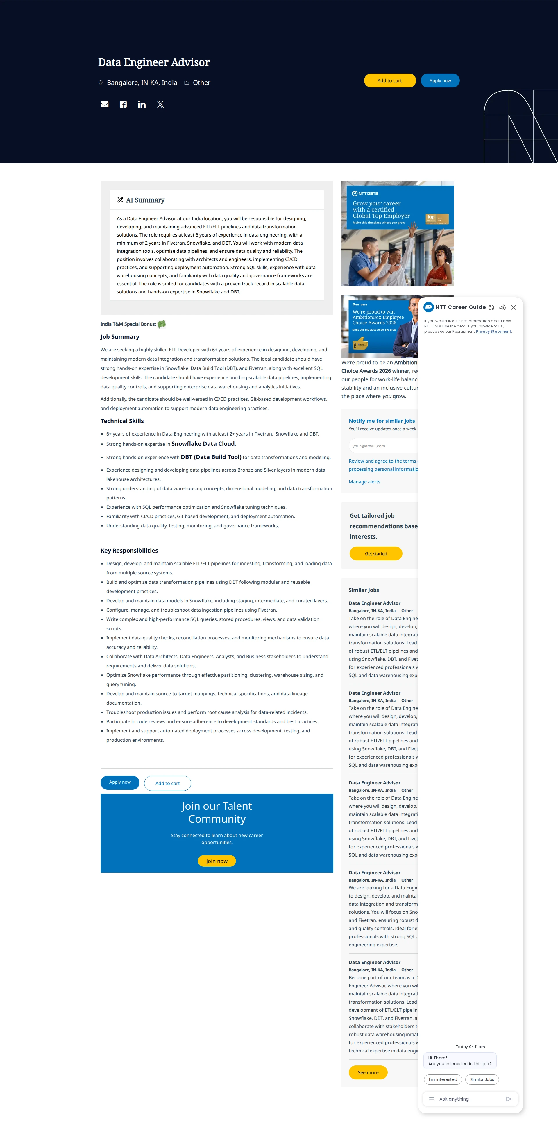 NTT데이터 Data Engineer Advisor 채용공고