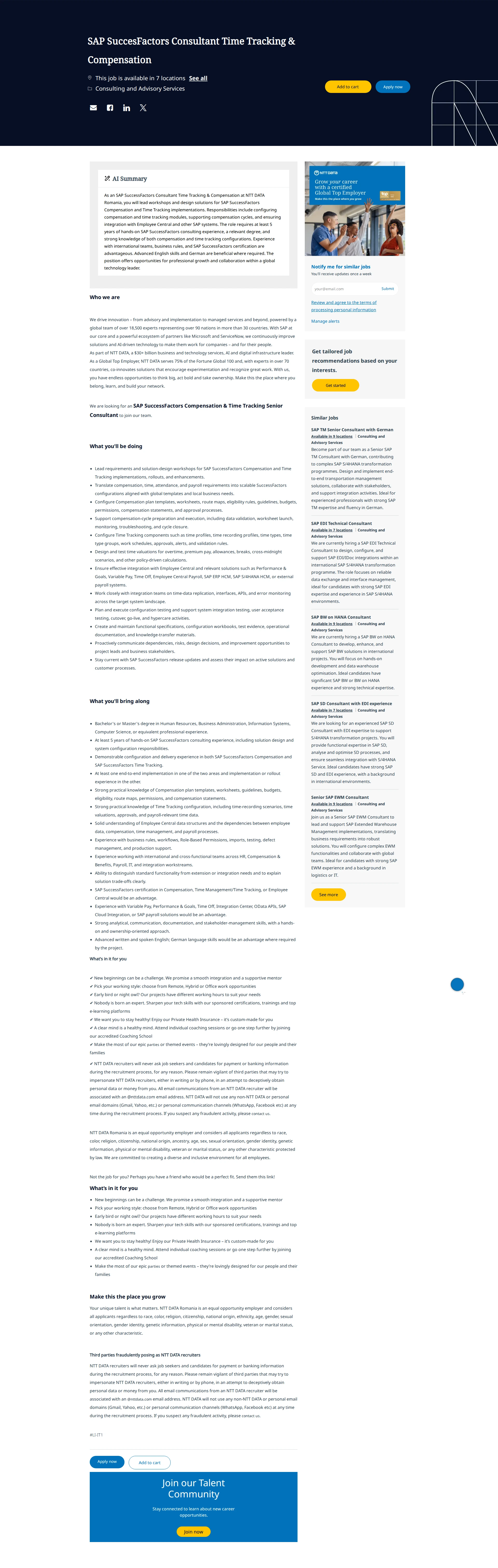 NTT데이터 SAP SuccesFactors Consultant Time Tracking & Compensation 채용공고