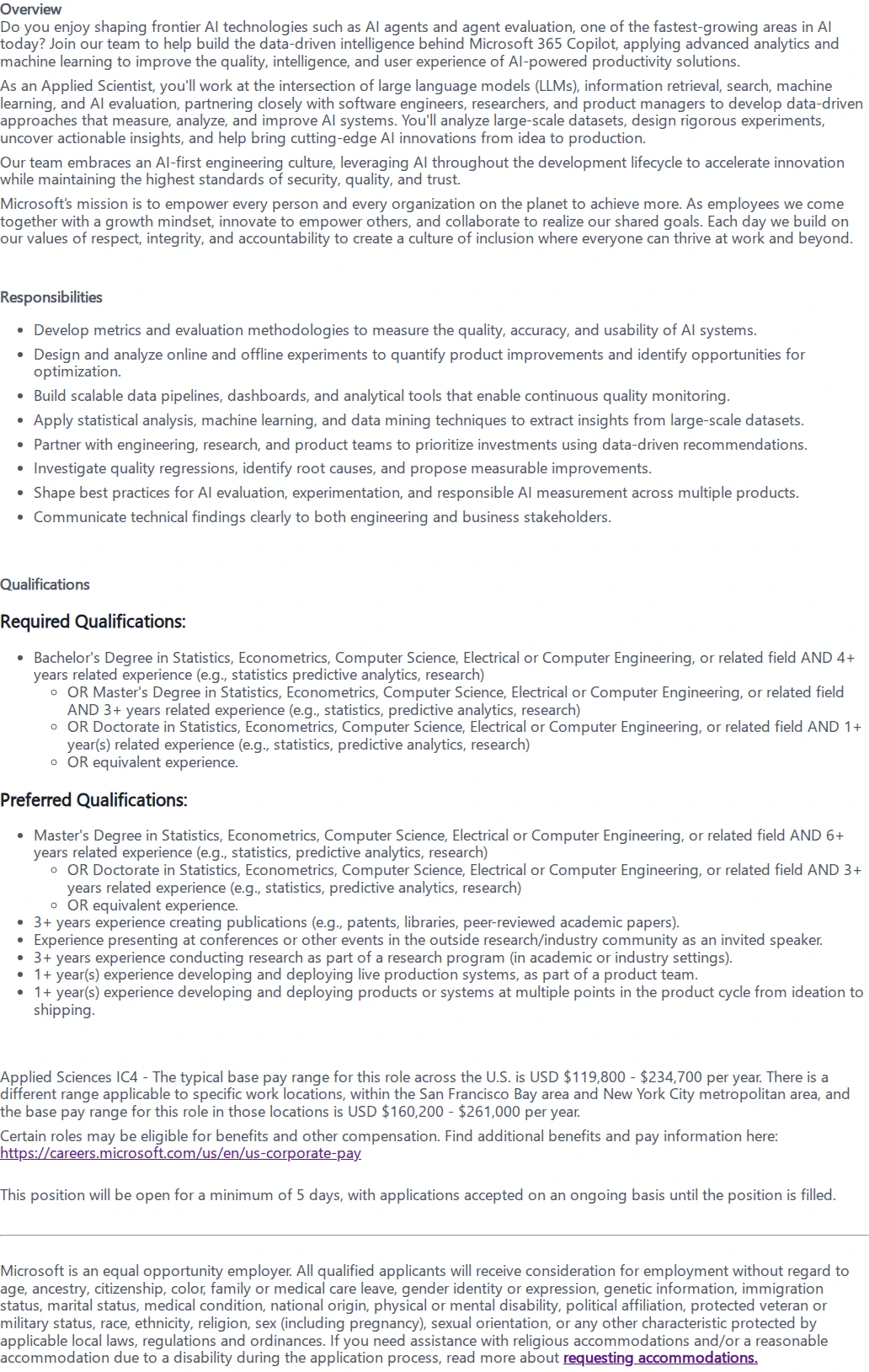 마이크로소프트(Microsoft) Applied Scientist 채용공고