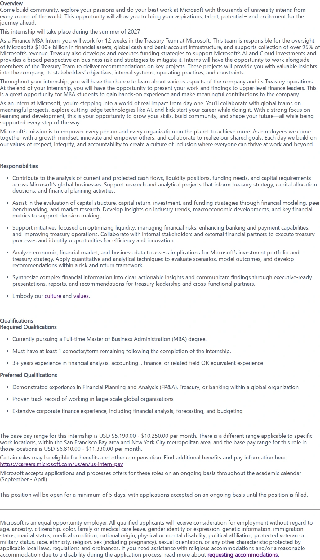 마이크로소프트(Microsoft) Treasury Finance Manager: MBA Internship Opportunities 채용공고