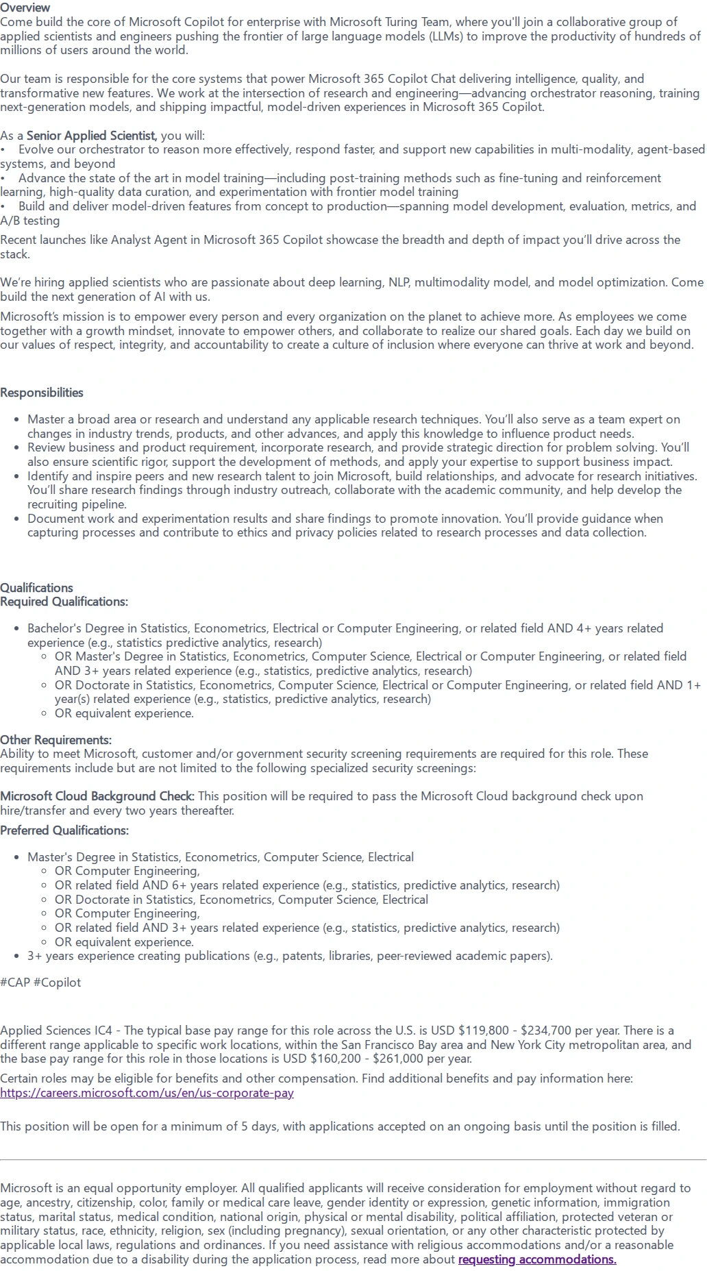 마이크로소프트(Microsoft) Senior Applied Scientist 채용공고