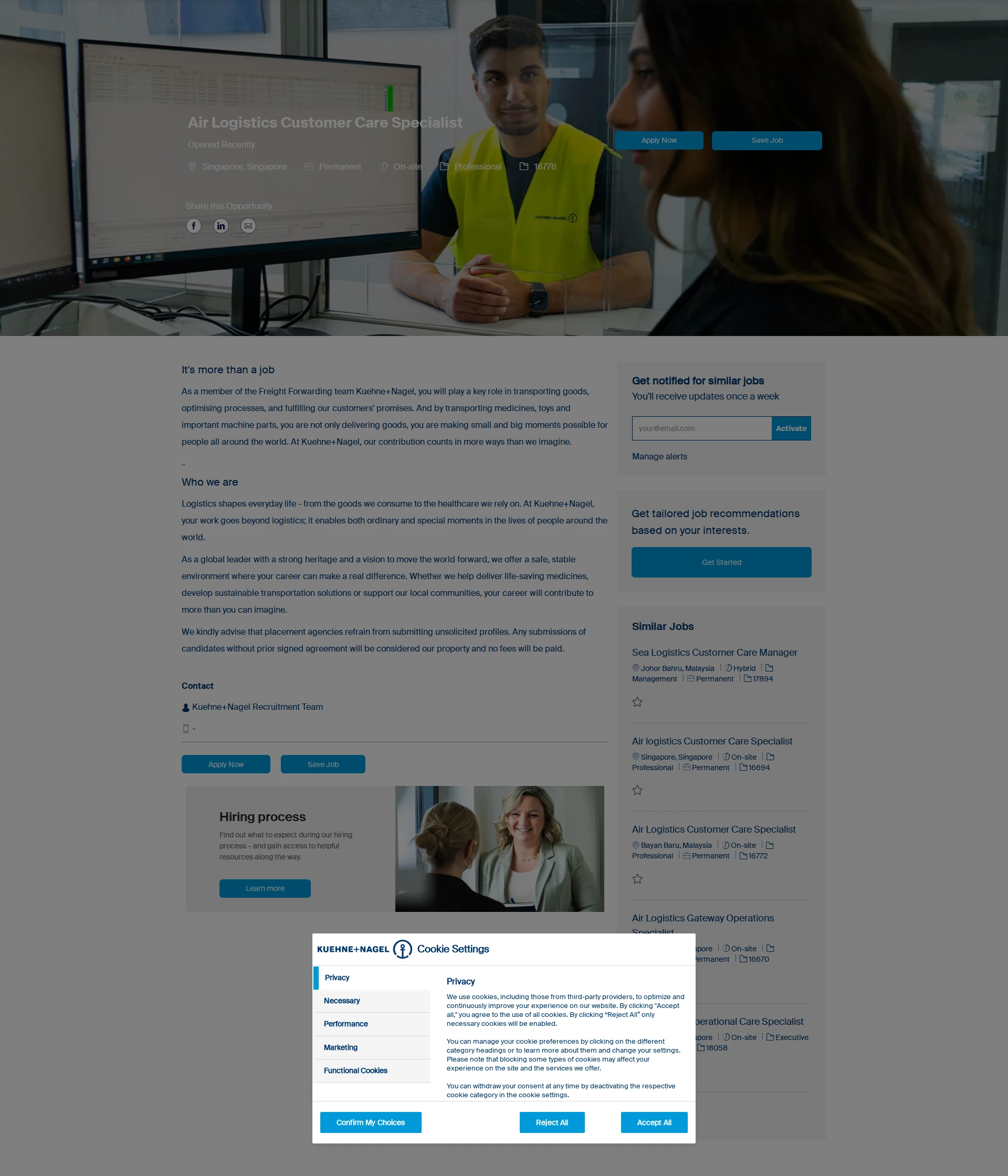 퀴네앤드나겔 Air Logistics Customer Care Specialist 채용공고