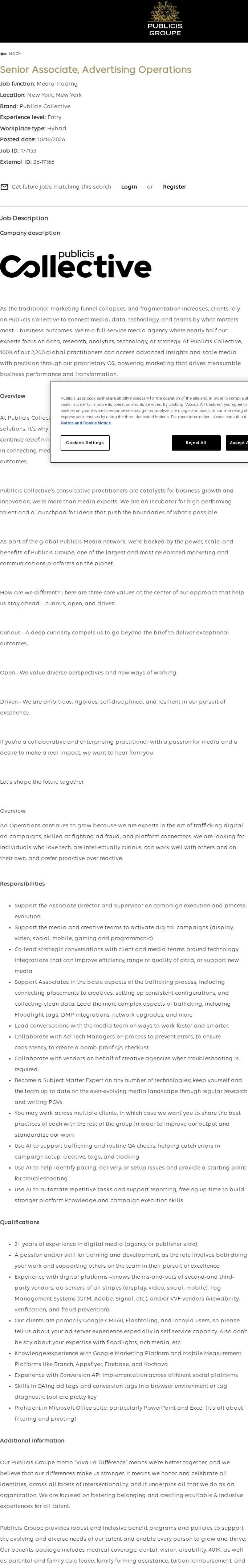 Publicis Groupe Senior Associate, Advertising Operations 채용공고