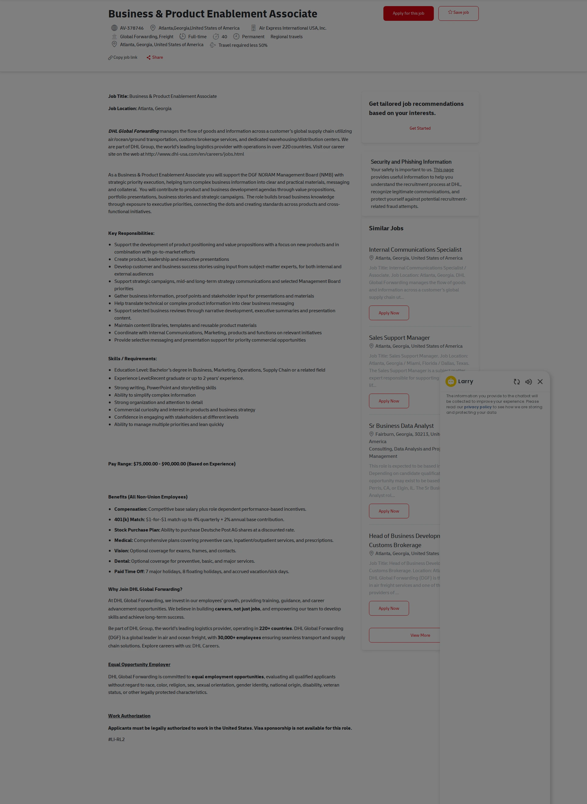 DHL Business & Product Enablement Associate 채용공고
