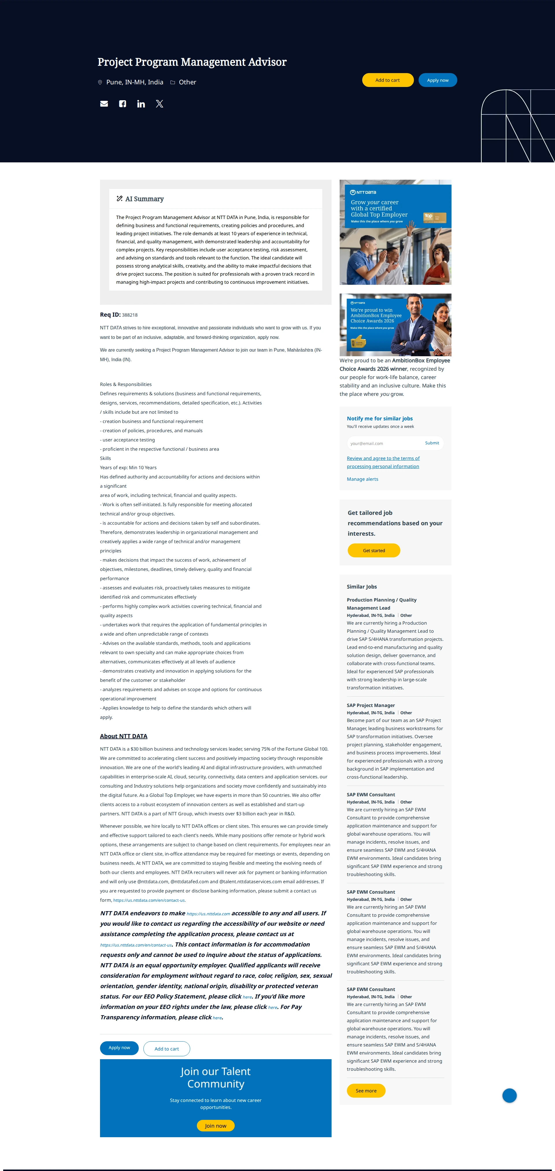 NTT데이터 Project Program Management Advisor 채용공고