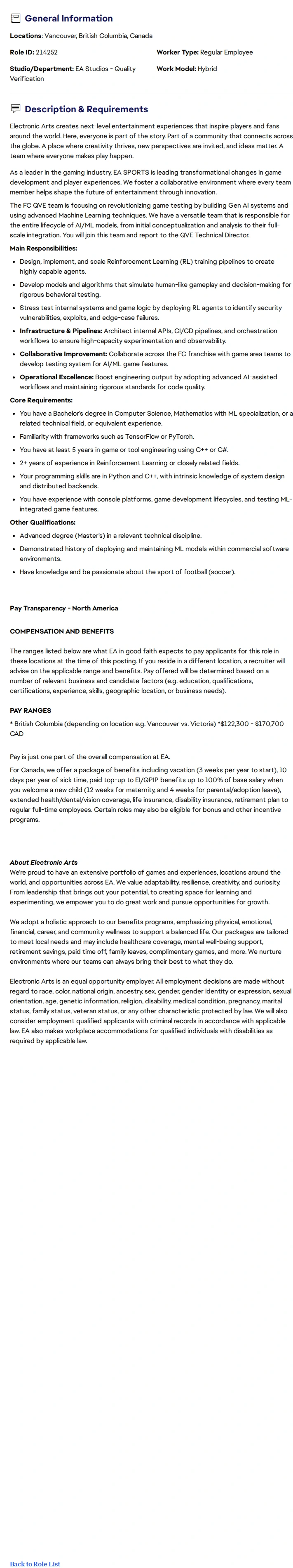 ElectronicArts Software Engineer III (AI/ML) - EA SPORTS FC 채용공고