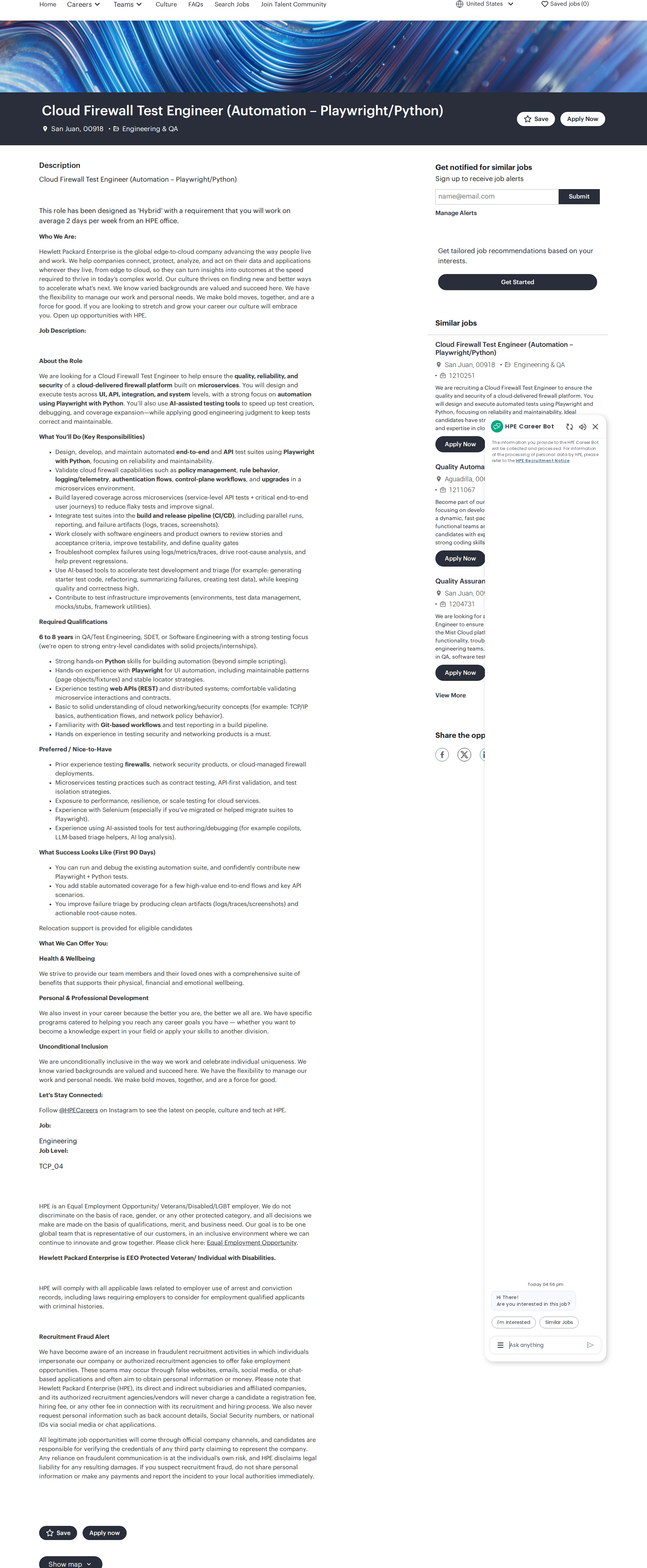 HP Cloud Firewall Test Engineer (Automation – Playwright/Python) 채용공고