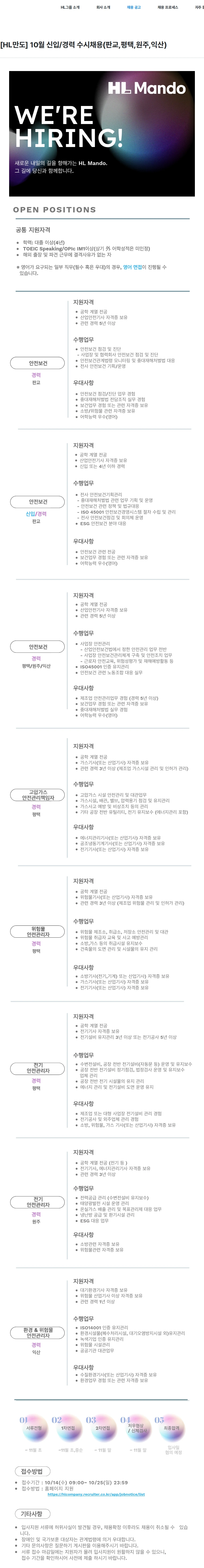HL만도 [HL만도] 10월 신입/경력 수시채용(판교,평택,원주,익산) 채용공고