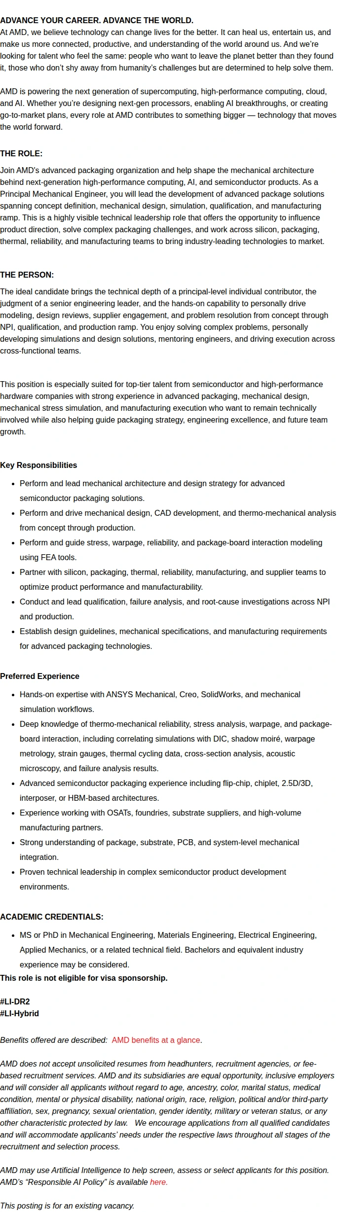 AMD Principal Mechanical Engineer 채용공고
