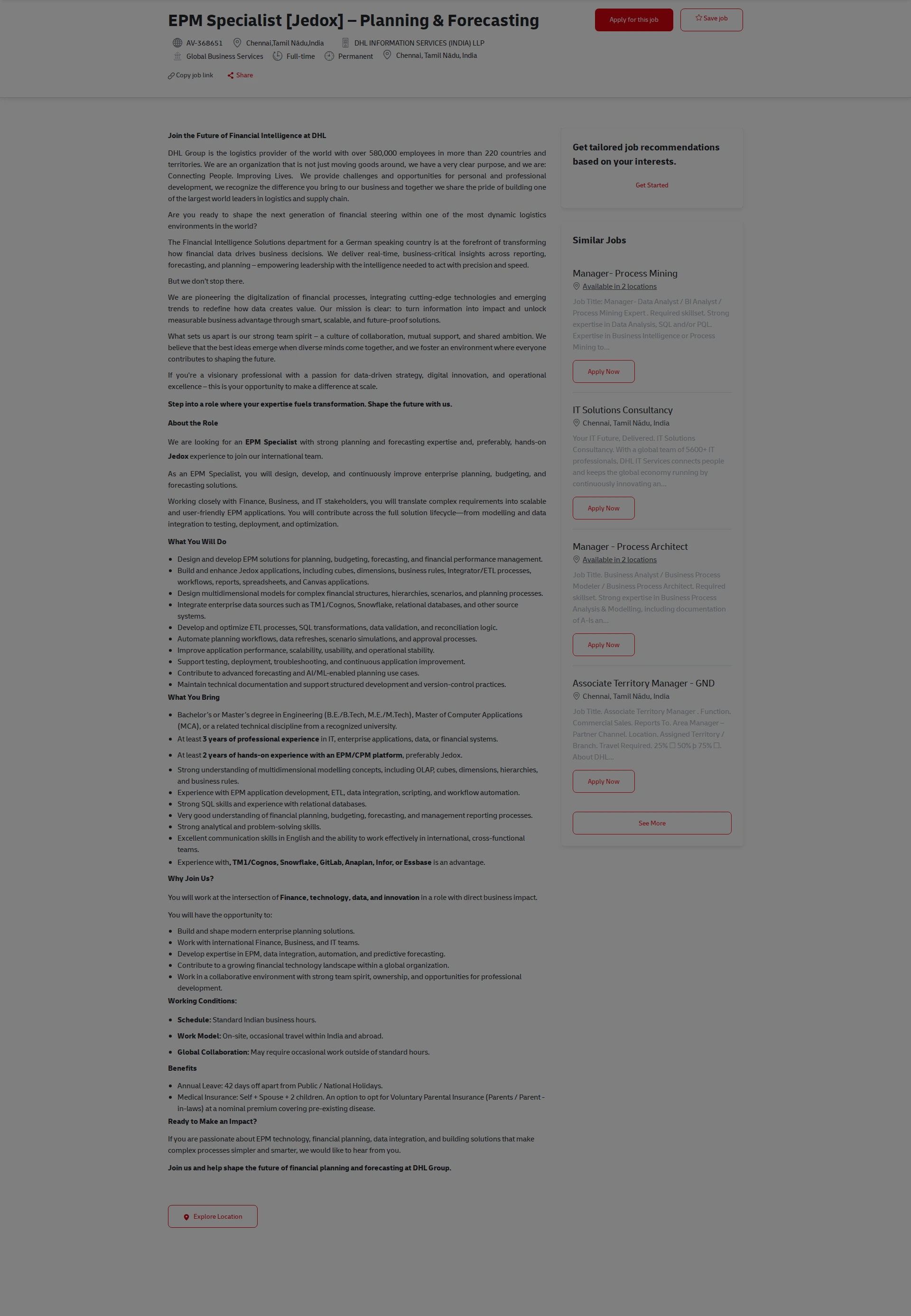DHL EPM Specialist [Jedox] – Planning & Forecasting 채용공고