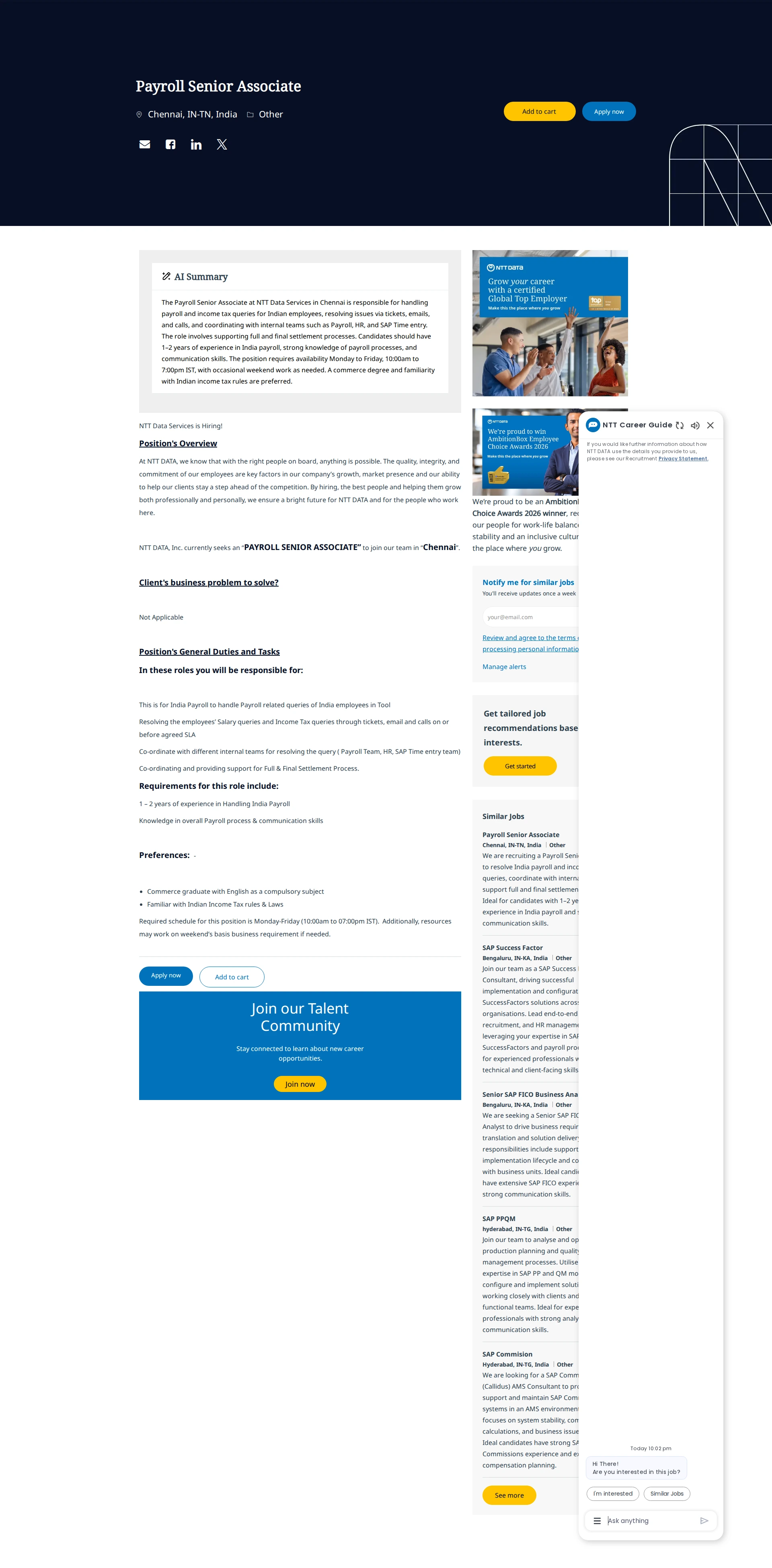 NTT데이터 Payroll Senior Associate 채용공고