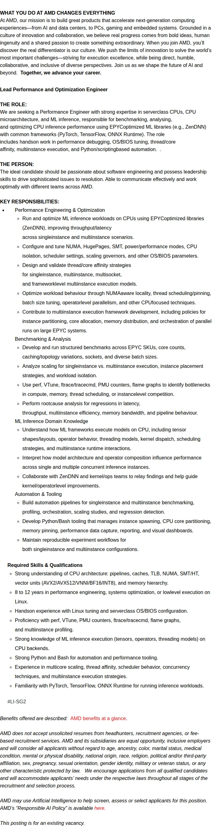 AMD Lead Performance and Optimization Engineer 채용공고