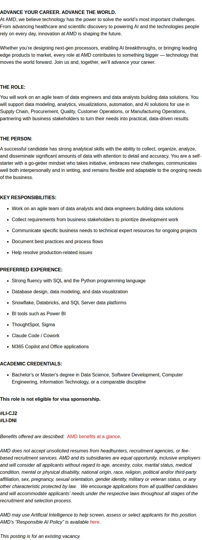 AMD Product Development Engineer 채용공고