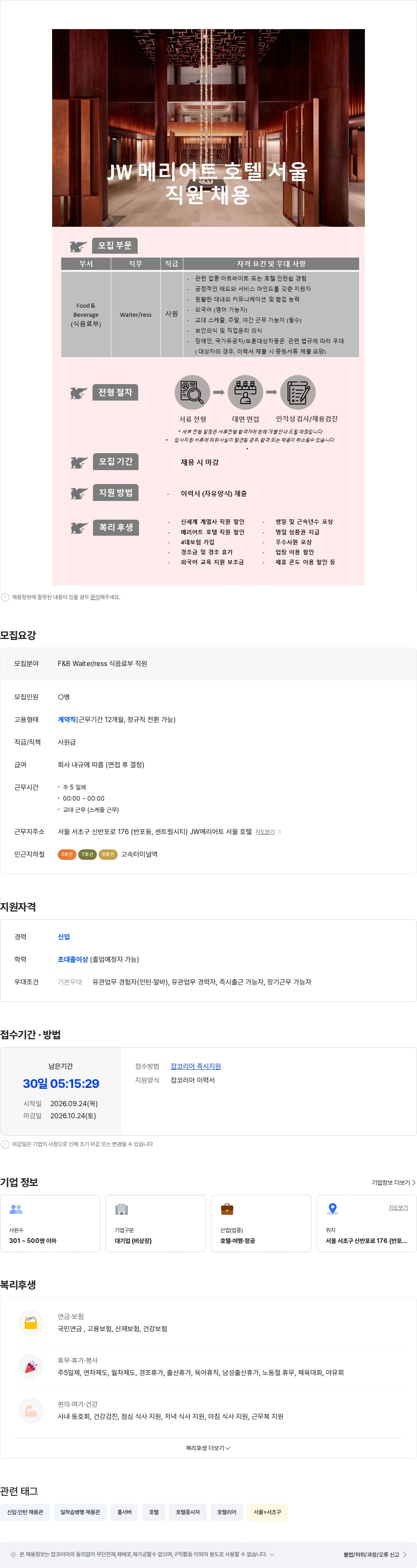 신세계센트럴 [JW 메리어트 호텔 서울] F&B 식음료부 사원 채용 채용공고