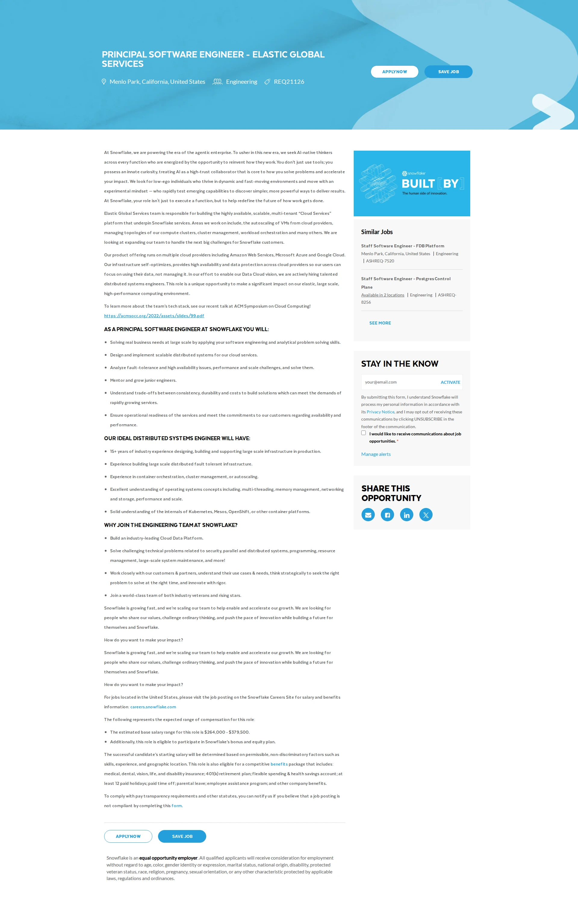 스노우플레이크 Principal Software Engineer - Elastic Global Services 채용공고