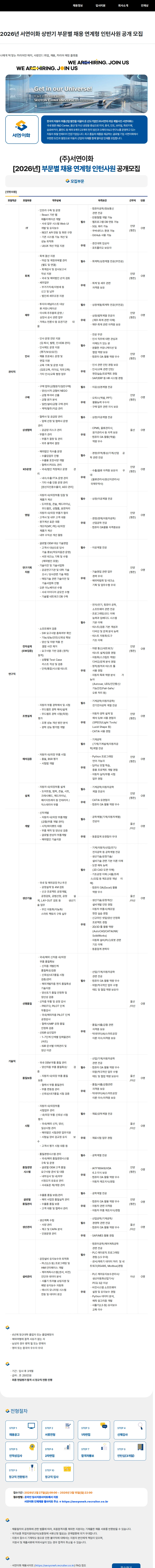 서연이화 2026년 서연이화 상반기 부문별 채용 연계형 인턴사원 공개 모집 채용공고