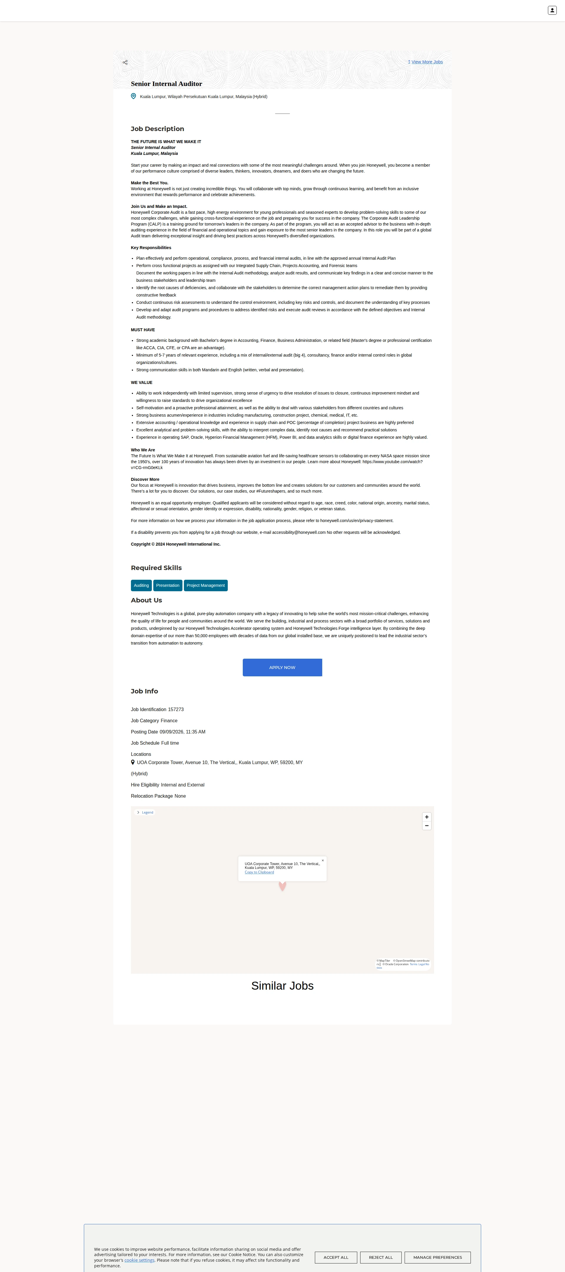 허니웰 Senior Internal Auditor 채용공고