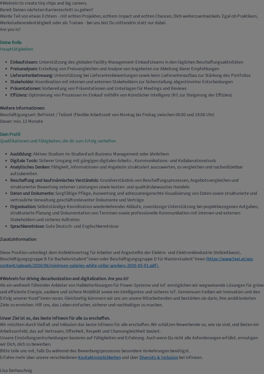 인피니언 Industriepraktikum - Global Procurement Facility Management (w/m/div) 채용공고